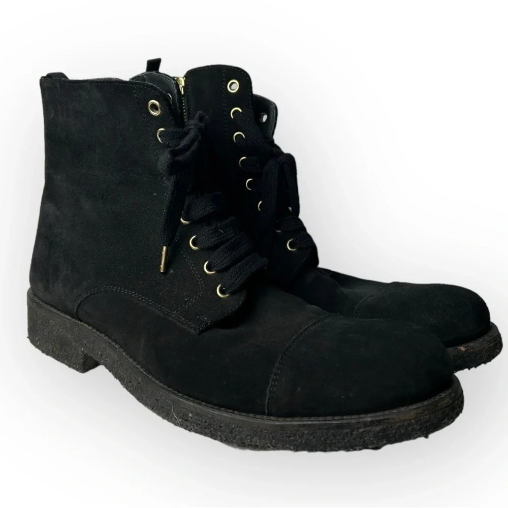 ORO Black  Crepe Leather Combat Boots 8